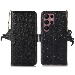 Ostrich Grain Genuine Leather Wallet Flip Case for Samsung Galaxy S22 Plus S21 FE S23 S24 S25 Ultra 5G A36 A55 A35 A53 A52 Cover