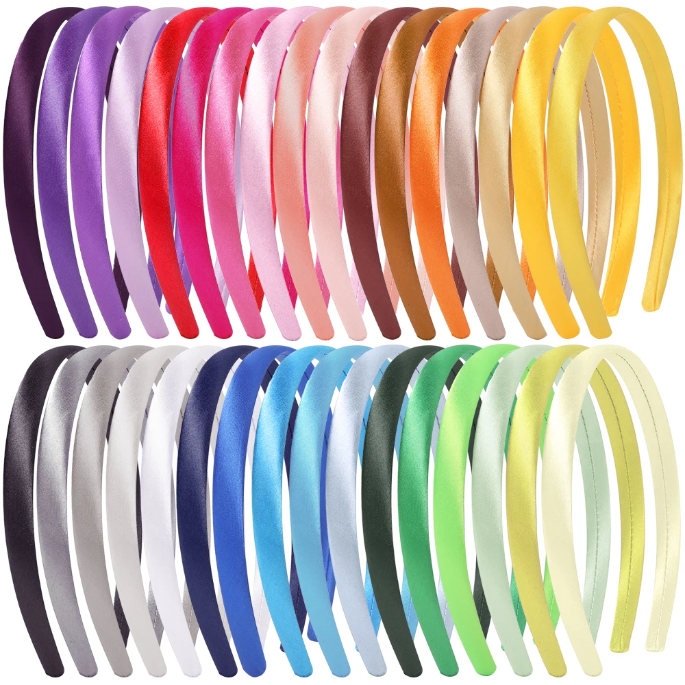 Candygirl 33PCS 15/20mm Satin Covered Hairbands For Women Girls Kids Elastic Hair Bands DIY Headband Hair Hoop Hair Accessories