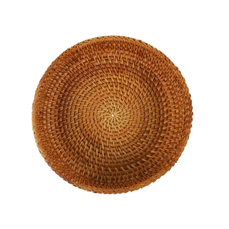 3X Handmade Autumn Rattan Weaving Round Storage Basket Fruit Dish Rattan Bread Basket For Kitchen Food Mini Container