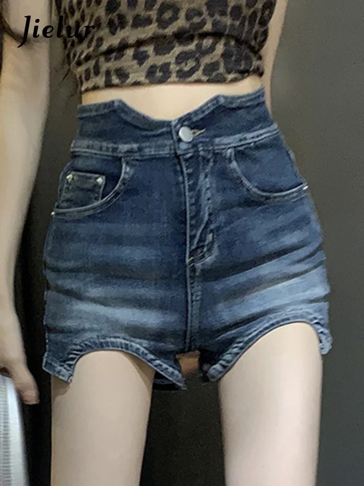 Jielur, pantalones cortos vaqueros femeninos de cintura alta Vintage de estilo americano, pantalones cortos ajustados a la cadera sexis de Color sólido para mujer, pantalones cortos elegantes de oficina para mujer