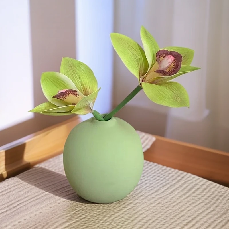 Nordic Ceramic Small Green Oval Shape Vase, Home Dining Table Living Room Bedroom, Office, Tabletop Decoration, Flower Ware, 1Pc