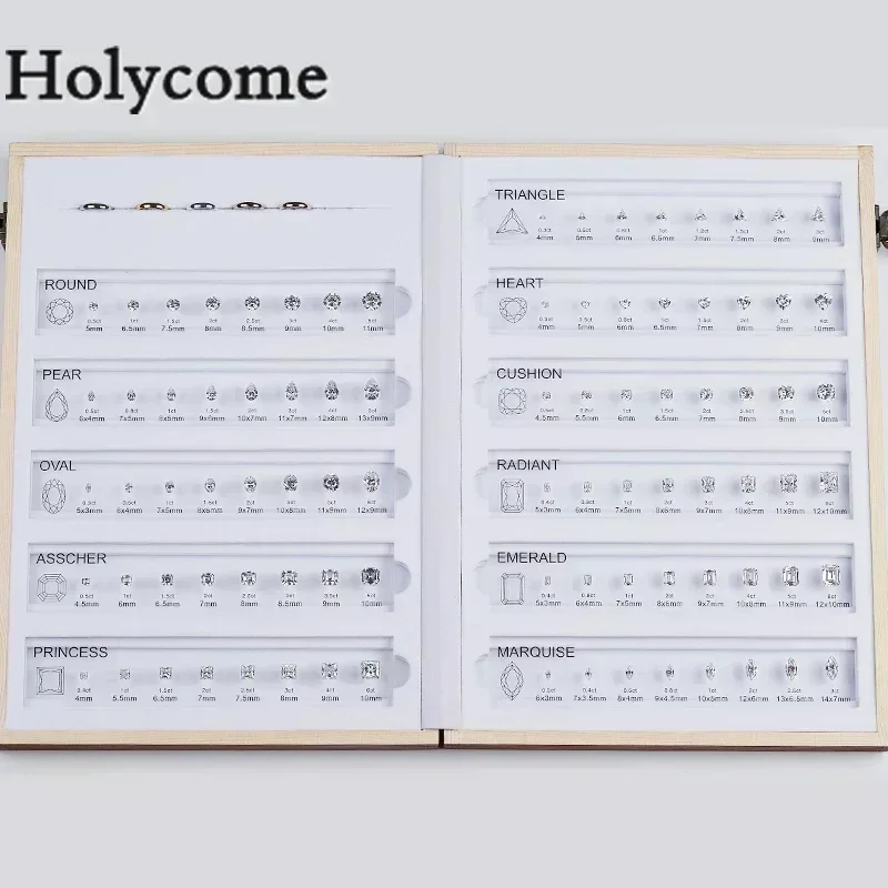 Holycome Customize Comparison Chart All Size & Shape CZ 5A Selectable Diamond Carat Dealer Tools Kit Reference Ring Measurement