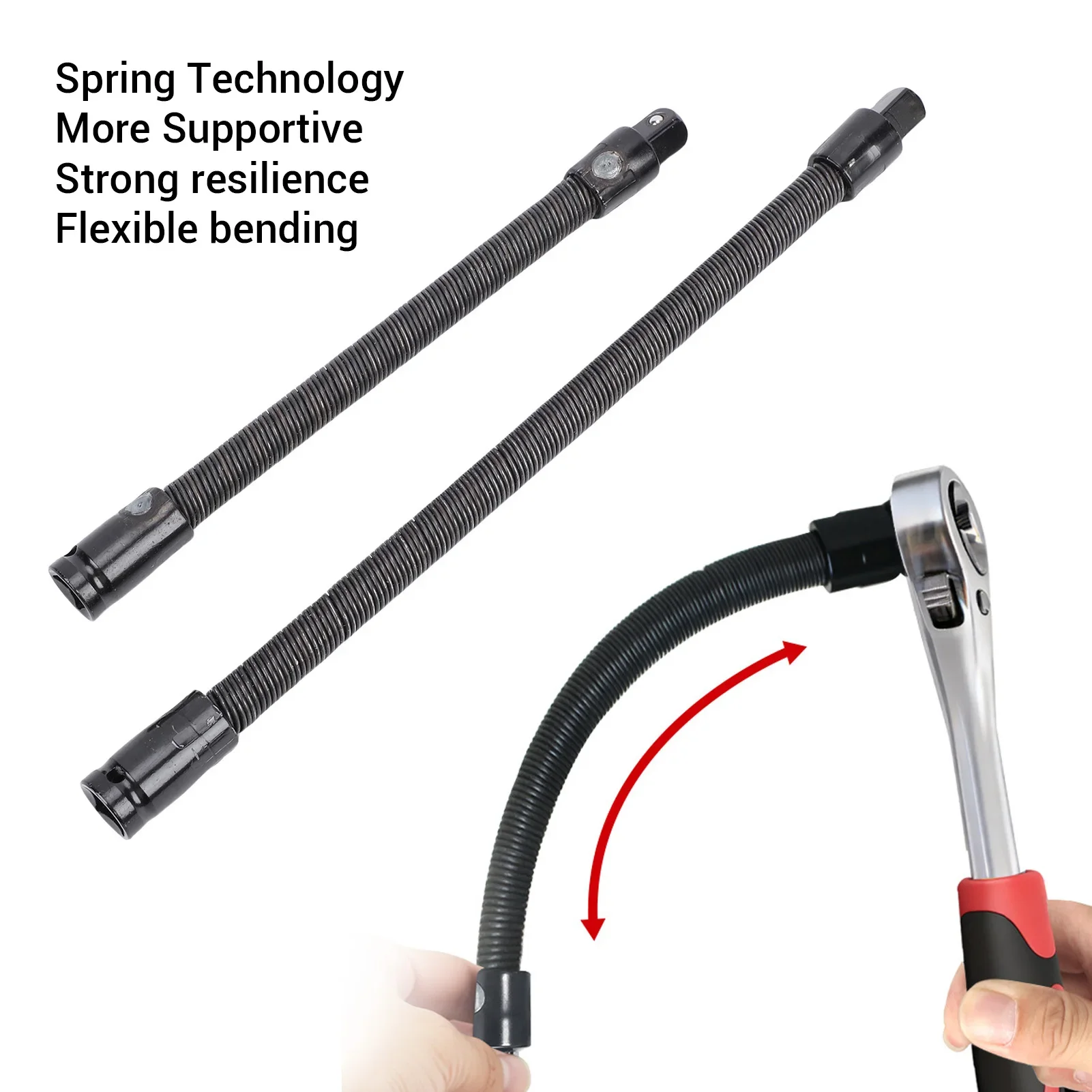 Bendable Socket Extender 2 Pcs 250 350mm 1/2 Inch Drive S2 Alloy Steel Flexible Extension Bar For Tight Space