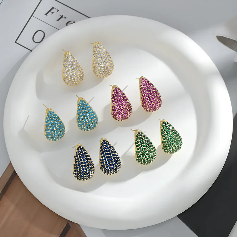 Luxury Colorful Zircon Water Drop Earrings for Women New Trendy Design Hollow Female Earrings Teardrop Hoops Earrings Jewelry