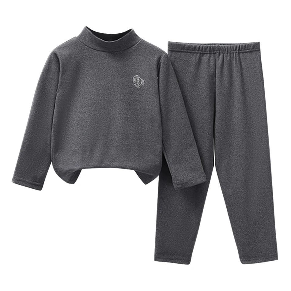 Pyjama Thermique Solide avec Col Souriant pour Enfant, Ensemble de Vêtements de Nuit Confortables et Confortables