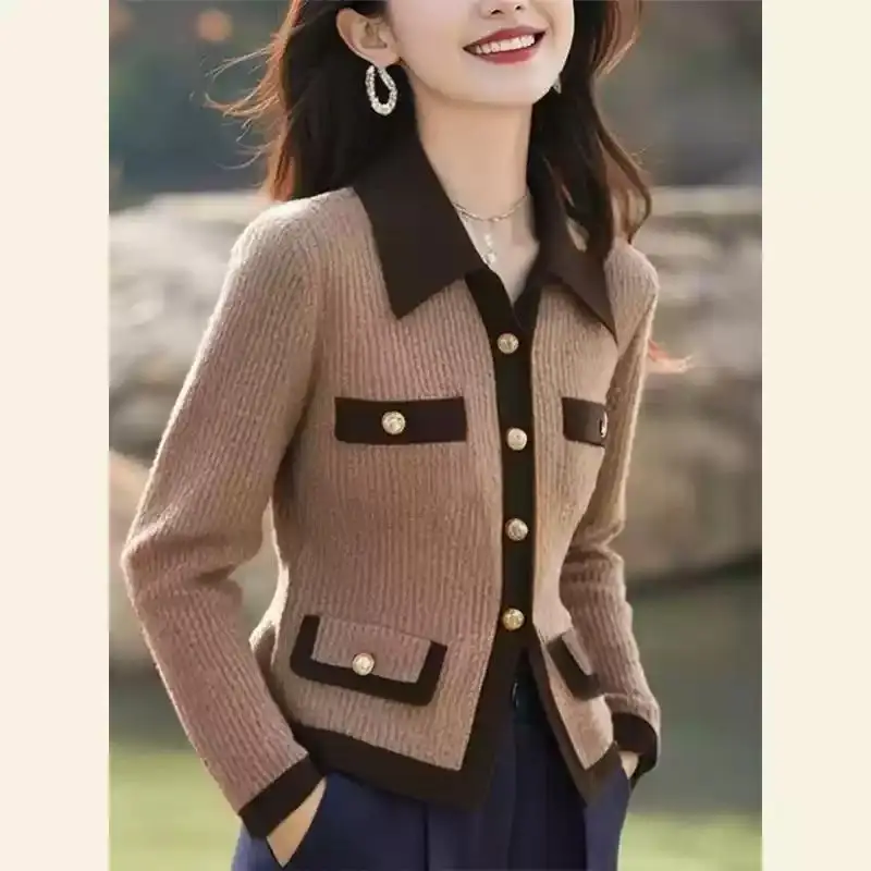 

Women Clothing Vintage Commute Loose Warm Chic Button Sweaters Autumn Winter Fashion Temperament Soft Wool Knitted Cardigan