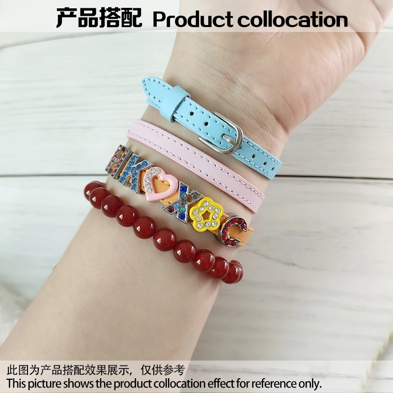 20pcs Real Leather Bracelet Band 8/10mm Width 21cm Length Through Slide Charms Letters Alphabet DIY Jewelry For Women Kids Gift