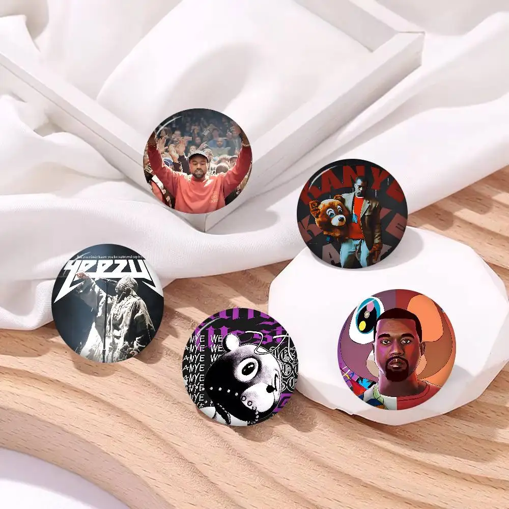 Classic Rapper K-Kanye W-West Y-Ye Cartoon Brooches  Badge Round Handmade Brooch Lapel Pins Jewelry for Backpack Clothes Gifts