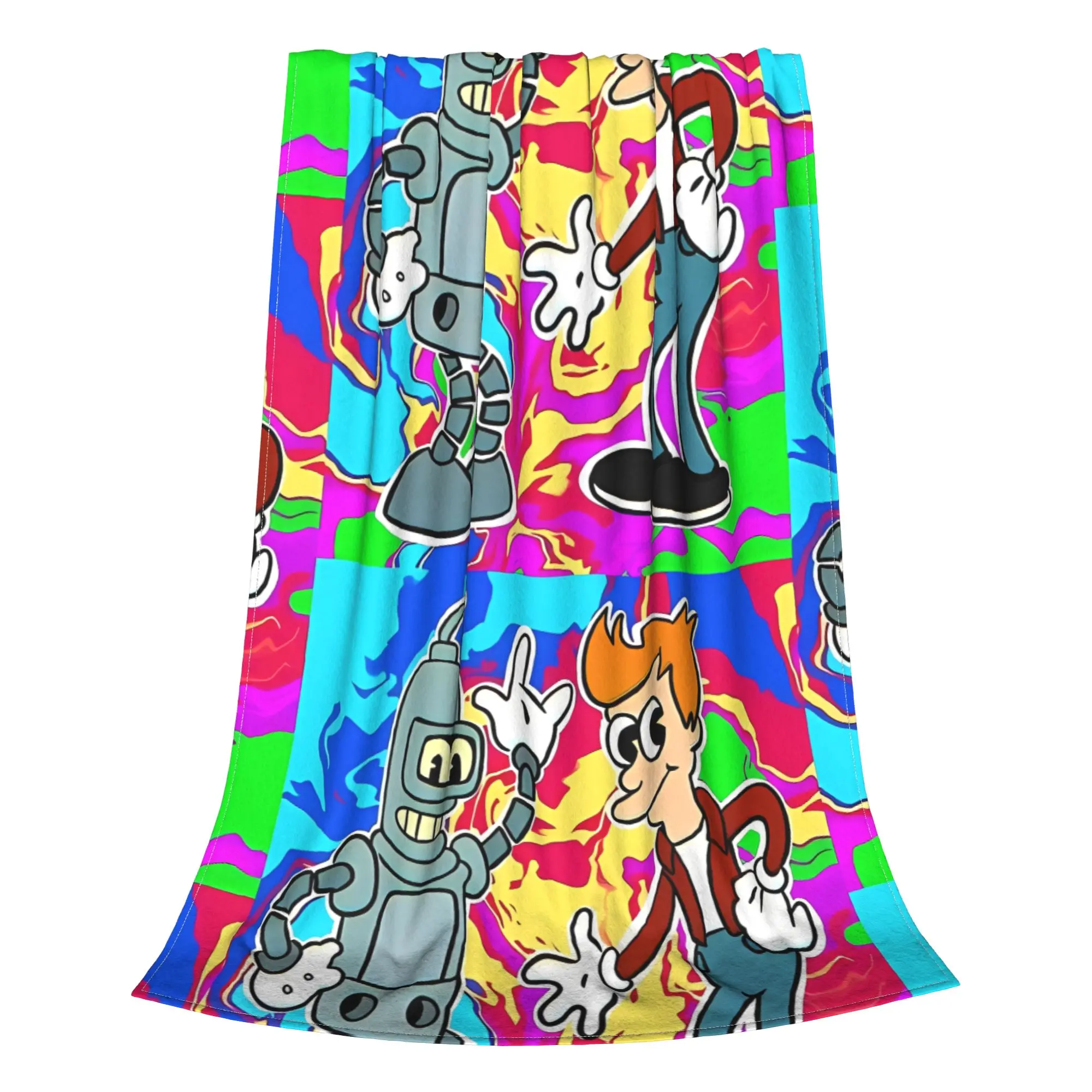 1PC Home Cute Room Decor BENDER AND FRY IN COLOR Blanket Throw Blanket Futurama Novelty Warm Blanket All Season
