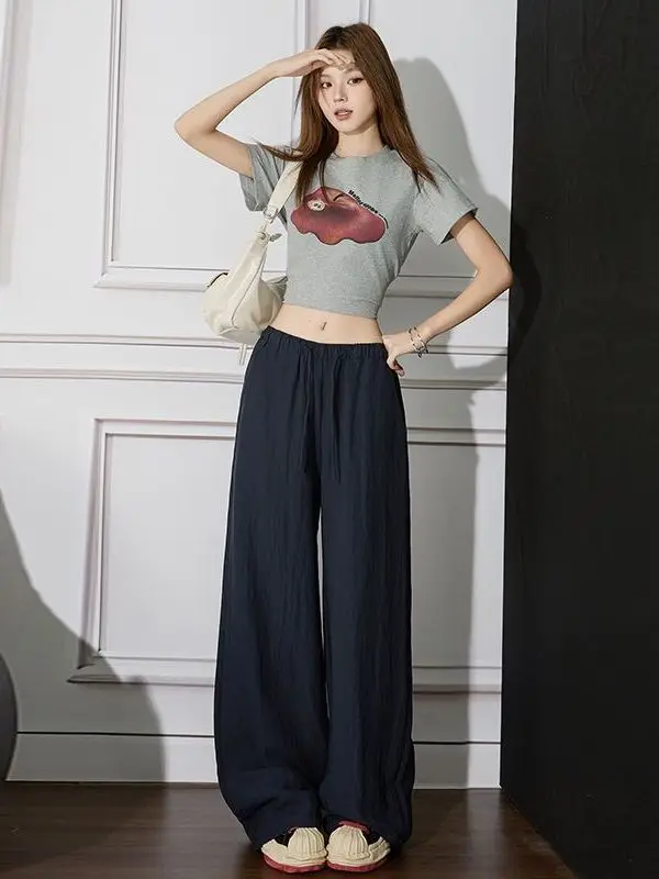 

Легкие прямые широкие брюки для женщин, летние повседневные свободные брюки из льна с низкой талией, быстросохнущие и дышащие