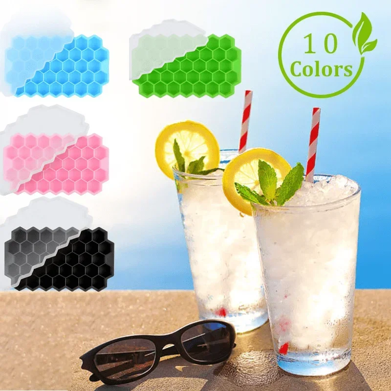 37 Cell Silicone Ice Cube Mold Honeycomb Ice Grid Shape Mold With A Lid Home-made Creative Ice Box Easy To Release Molds