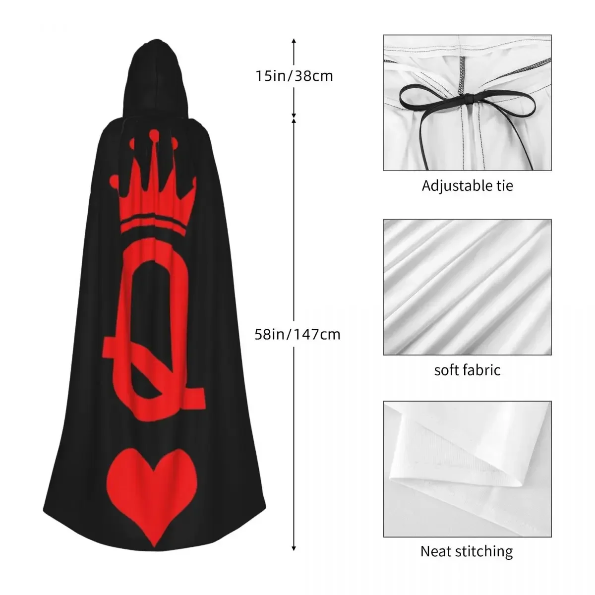 Customization Queen Of Hearts (12) Long Hooded Cloak Witch Medieval Costume Cosplay Cape HalloweenParty Adult Unisex