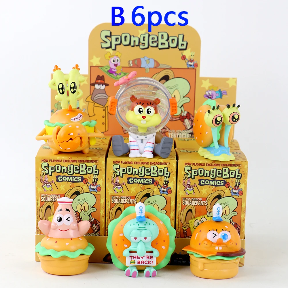Neue Spongebob Patrick Star Squidward Tentacles Delicious Crab Burger Anime-Figur Sammlerstück Modellpuppe Blindbox Spielzeug Geschenk