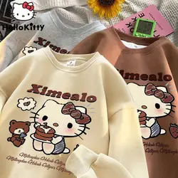 Sanrio Hello Kitty Cartoon Cute Clothes Y2k Long Sleeve Fashion Sweatshirt Japanese Round Neck Pullover Women Loose Top Shirts