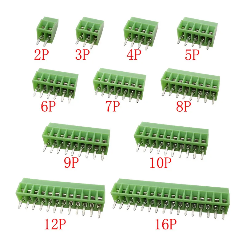 

100Pcs/lot Mini Pitch 2.54mm 2/3/4/5/6/7/8/9/10/12/16 Pin PCB Screw Terminal Block Connector PCB Terminals for 26-18AWG Wires