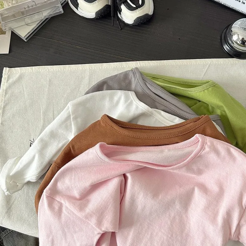 Reine Baumwolle Kinderkleidung Frühling Langarm T-Shirts Einfarbige Baby Jungen Mädchen Oberteile Lässige Kinder T-Shirts Herbst Unterzieh-Shirts – Detail 2