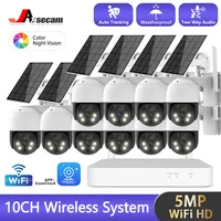 10Channel 5MP Battery Solar Powered Cctv Camera Kit 10CH Outdoor Wireless Wifi Solar Dual Light Source Security Camera System