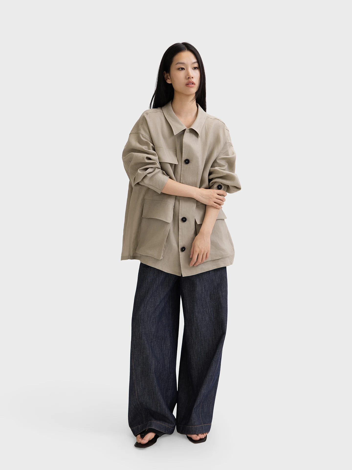 

Three Large Cover Bags Linen Jacket Stylish And Functional Women's Casual Fashion Spring Collection Breathable Long Sleeve