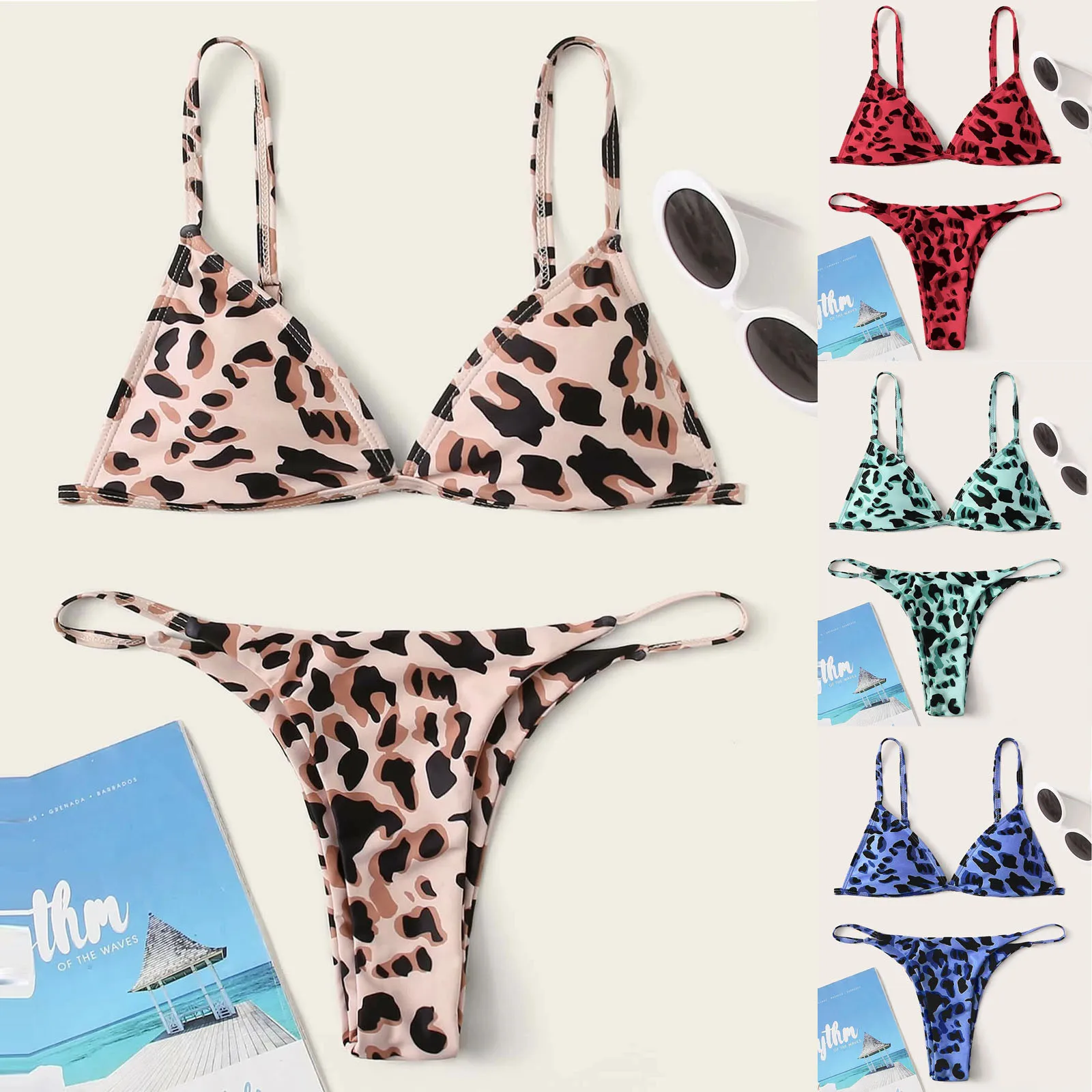 Women Swimsuit 2024 Summer Sexy Leopard Print Beachwear Set Push Up Two Piece Bikini Set Female Beach Wear Swimming Suit