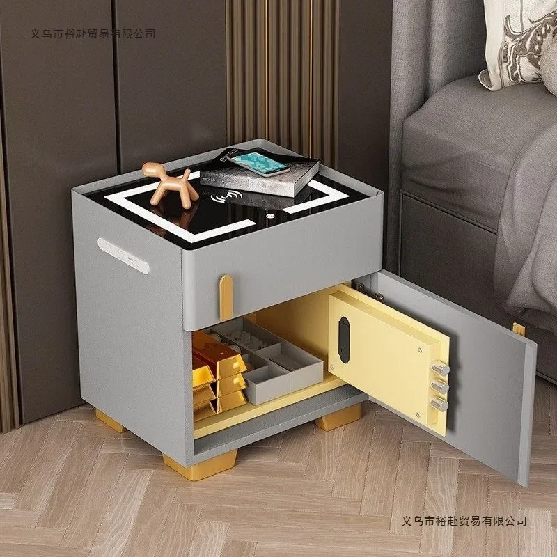 Modern Solid Wood Nightstand with Hidden Safe Compact Bedroom Storage Furniture Simple Design for Home
