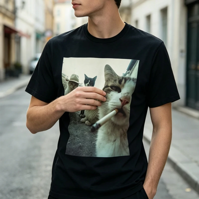T-shirt drôle et cool pour femme avec motif chat fumeur – Cadeau pour les passionnés d'animaux – Vêtement neutre pour les amoureux des animaux