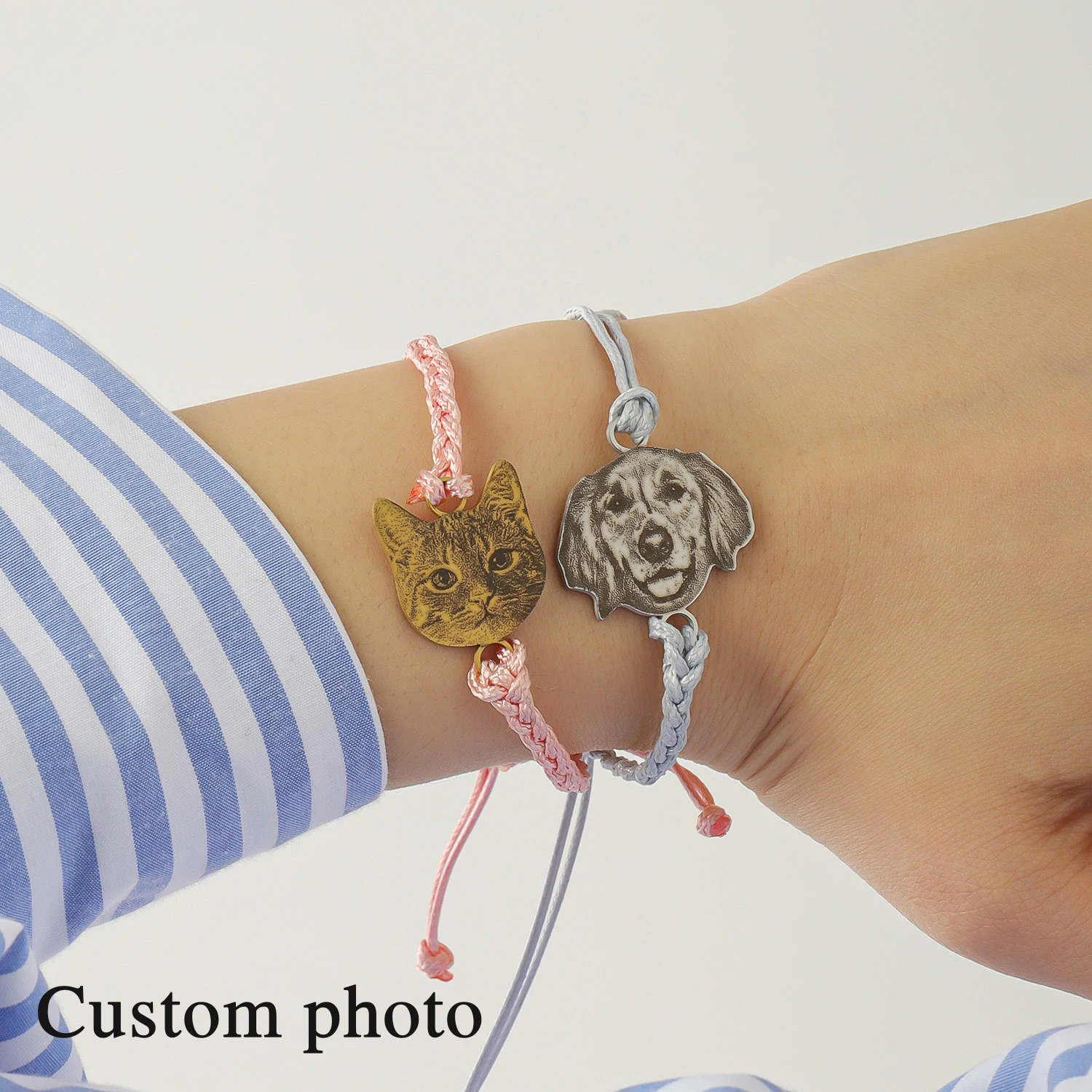 

Браслет с изображением животных на заказ, светло-серый плетеный веревочный металлический шарм в виде животного, персонализированный ювелирный подарок для любителей животных на Рождество