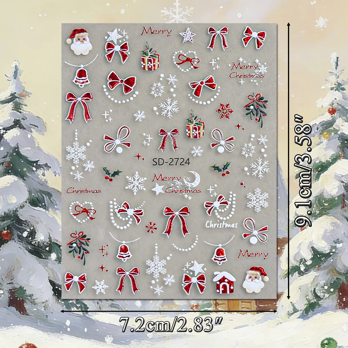 3 bis 15 Blatt 5D Weihnachts-Nagelsticker mit Motiven von Weihnachtsmann, Schneemann, Rentier, Baum, Schneeflocke, Schleife und Zuckerstange, selbstklebend – Detail 5