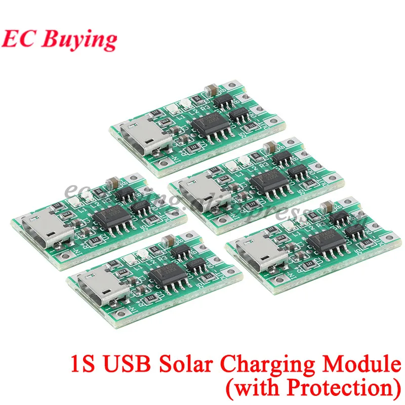 5Pcs/1pc 1S Micro USB 1A 4.2V 3.7V 3.6V 18650 Lithium Battery Solar Charging Board Charger Module TP4056 Li-ion Polymer Protect