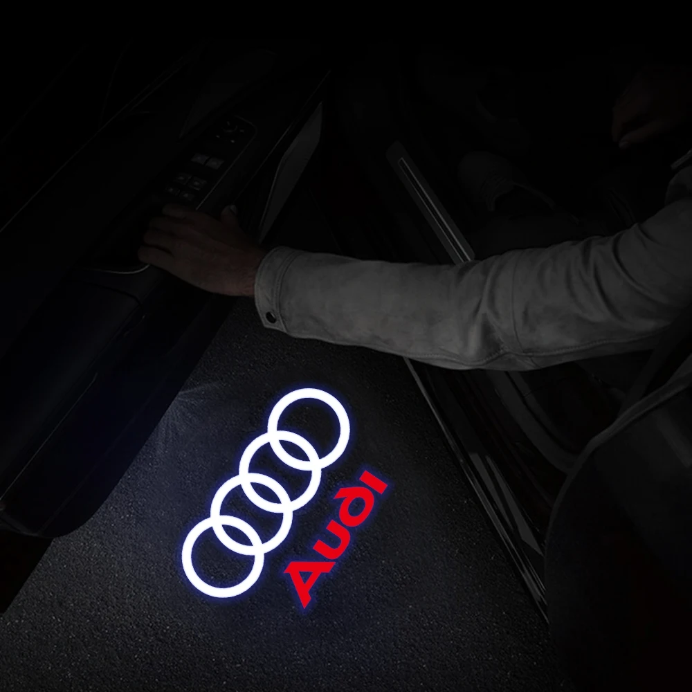 2pcs/set Led Car Door Welcome Light for Audi Sline RS RS3 RS4 RS5 Quattro C5 C6 A7 A5 Q5 Q3 B8 B9 8P 8V 8L RS RS3 RS4 RS5 RS6 R8