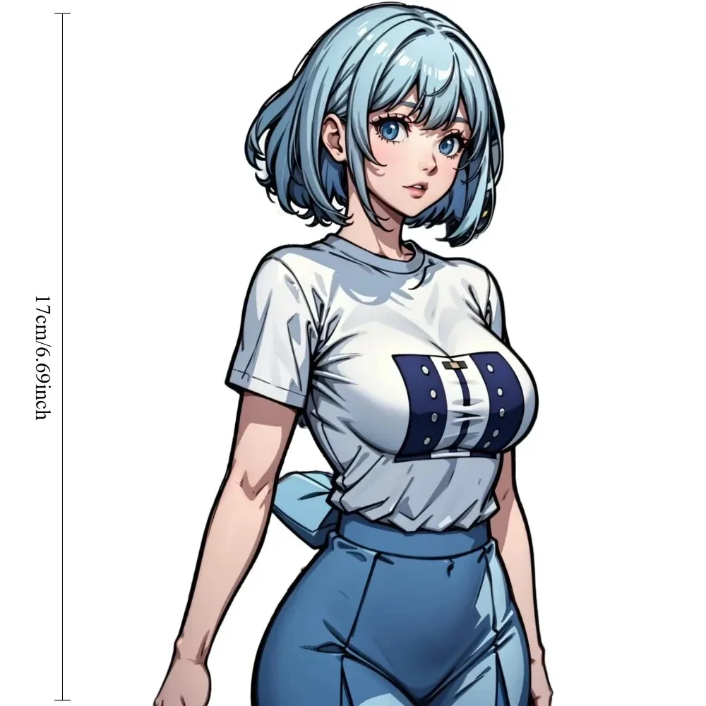 Anime Ice Blue Short Hair Girl Vinyl Sticker Weather Resistant Decal for Car Motorcycle Laptop Water Bottle Decor