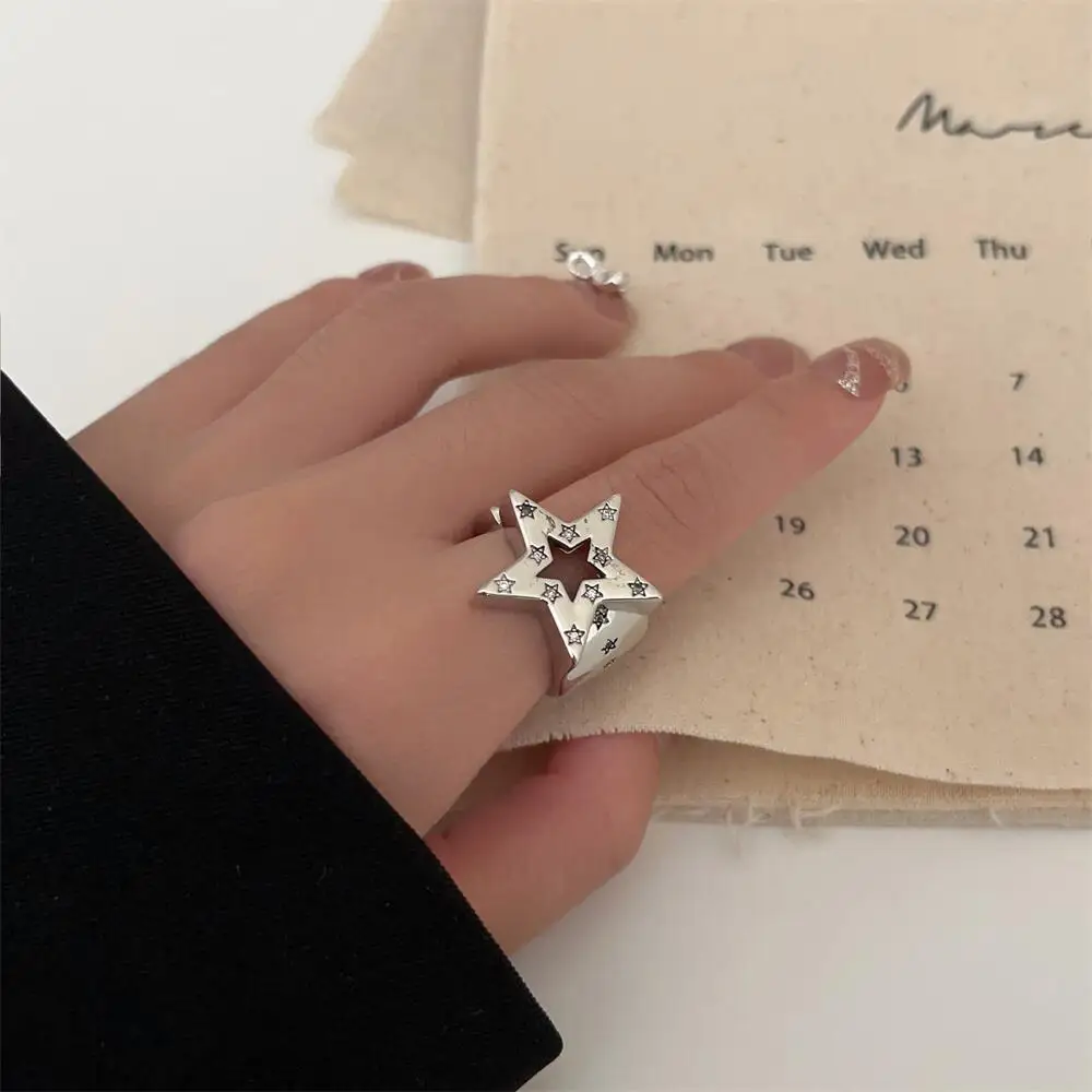 

INS Pentagram Ring Ladies Open Hip Hop Personalized Metal Accessories Y2K Retro Star Lovers Anniversary Party Jewelry Gift