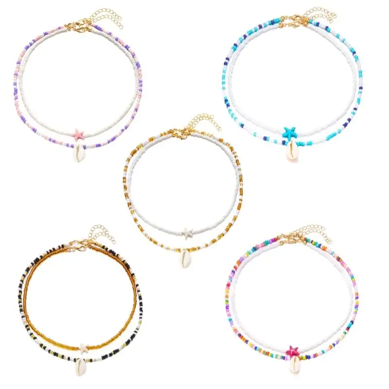 A52E Set Of 2 Double Strand Shell Bead Pendant Necklace Crafted For Those Who Love Natural And Artistic Styles