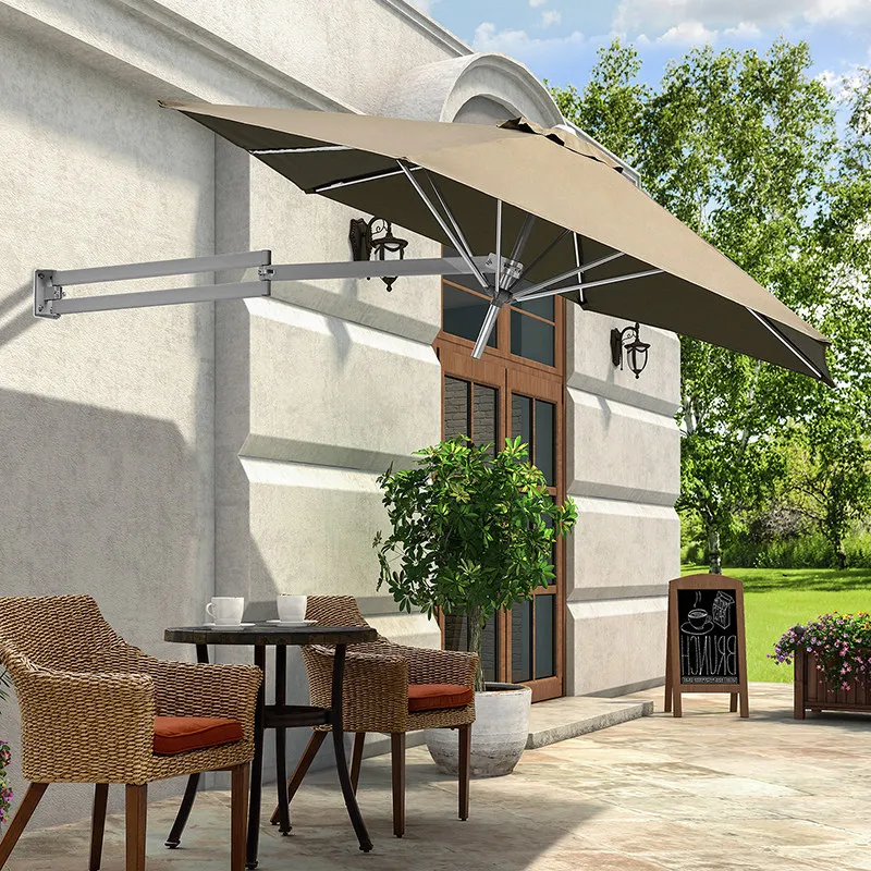 Factory Direct 2026 Purple leaf half umbrella against the wall Parasol Wall telescopic umbrella Outdoor small balcony with light