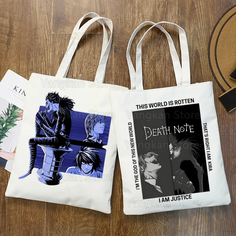 

Kira Ryuk Death Note Art Canvas Bag Totes Simple Print Shopping Bags Girls Life Casual Pacakge