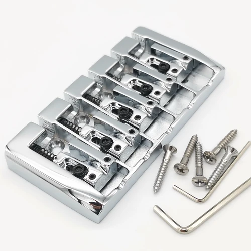 Imagen 2 del producto Guyker puente de bajos de 5 cuerdas con bloqueo, sillines de Zinc, doble carga, tipo A, espacio de cuerda de 19mm, reemplazo de Jazz Bass cromado