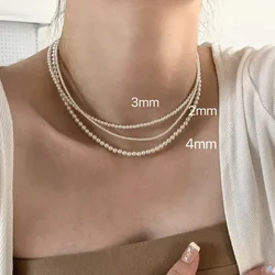 Minar Trendy Multi Size 2mm 3mm 4mm Imitation Pearl Beads Beaded Chokers Necklaces for Women Female Statement French Jewelry