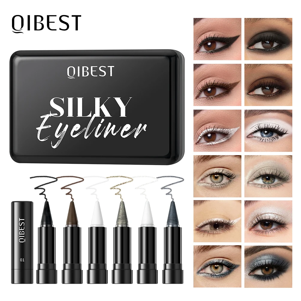 

QIBEST CreamyTexture Eyeliner 6 Colors Sets Easy Coloring Sweat Proof High Pier Pencil Long Lasting White Black Eyeshadow Makeup