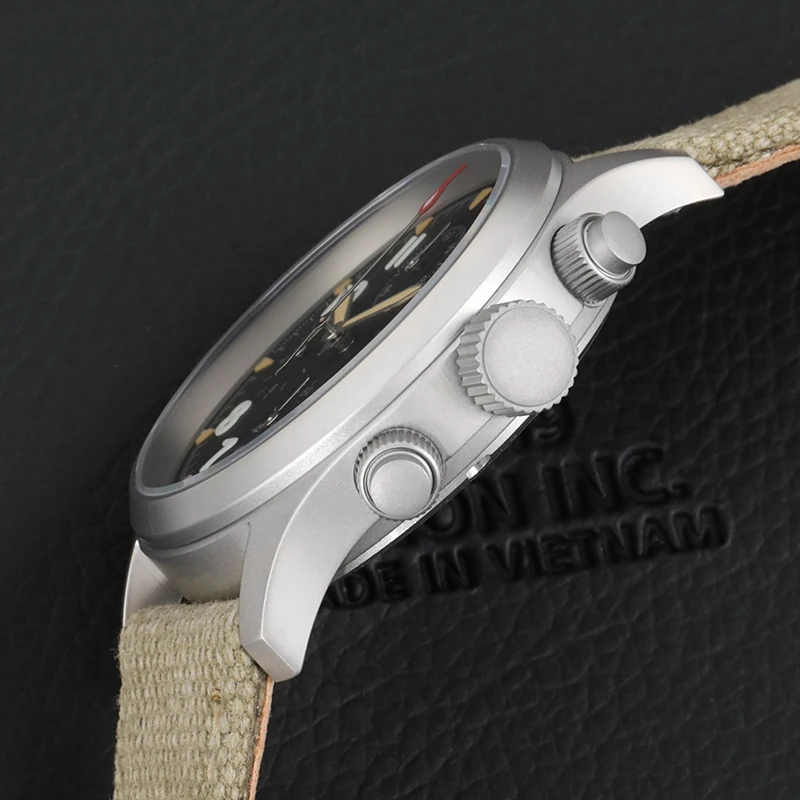 Militado ML1868KF Retro VK67 Quarz-Chronographenuhr, Edelstahlgehäuse, 3 Zifferblätter, wasserdicht, 100 m, Multifunktions-Militäruhr – Detail 9