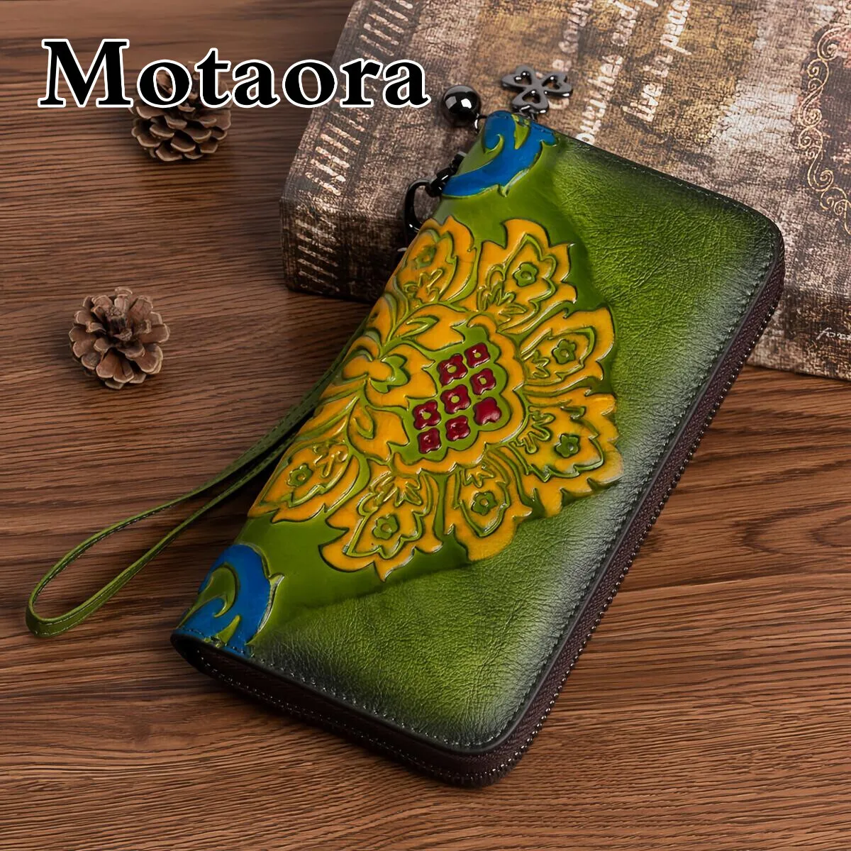 

MOTAORA Genuine Leather Women's Wallet, Cowhide Long Wallet with Multi-Card Slots & Phone Pocket, Vintage Zipper Coin Purse