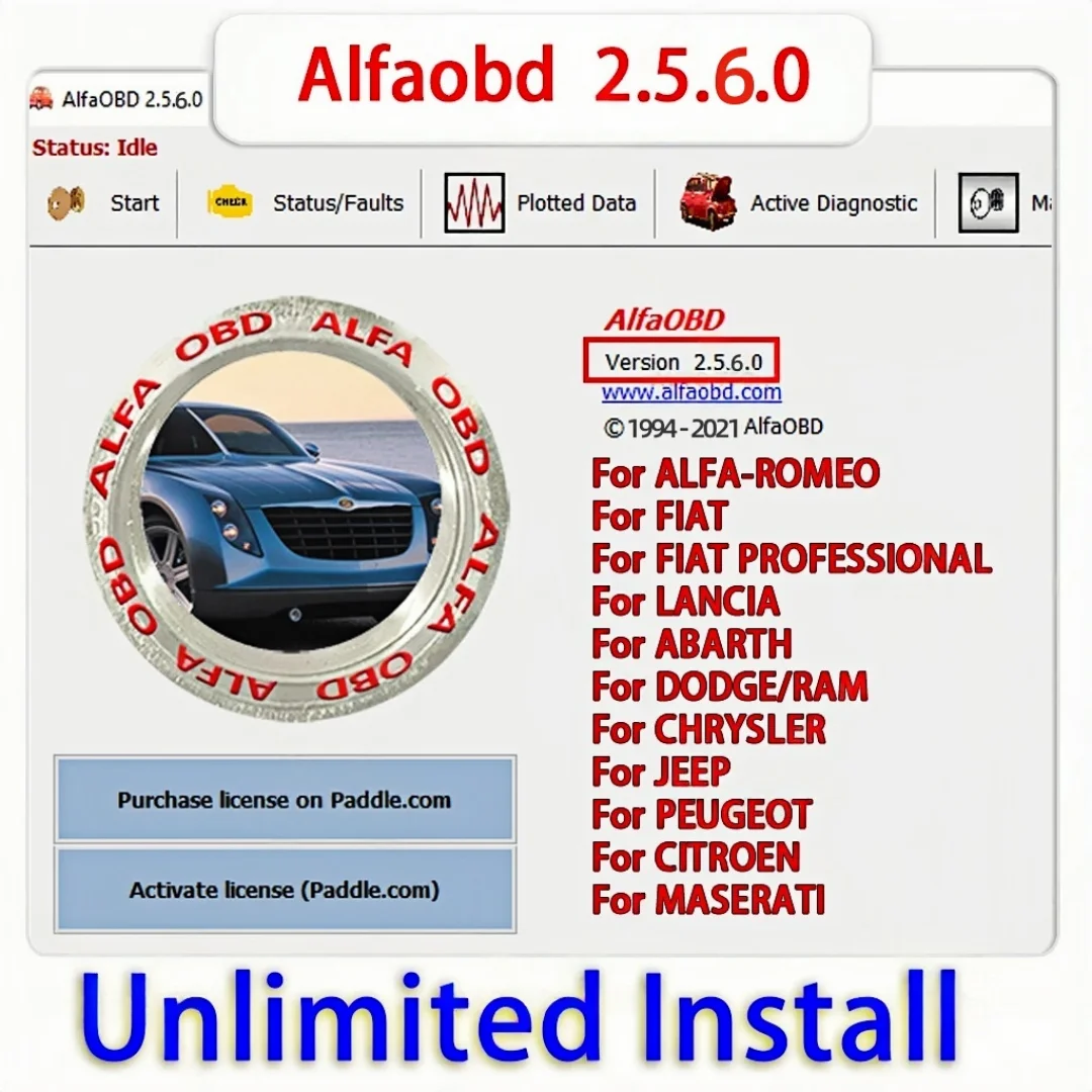 latest AlfaOBD v 2.5.6.0 For Windows Full Licensed - Diagnosis Alfa Fiat Lancia Abarth Dodge RAM Chrysler Jeep Peugeot Citroën