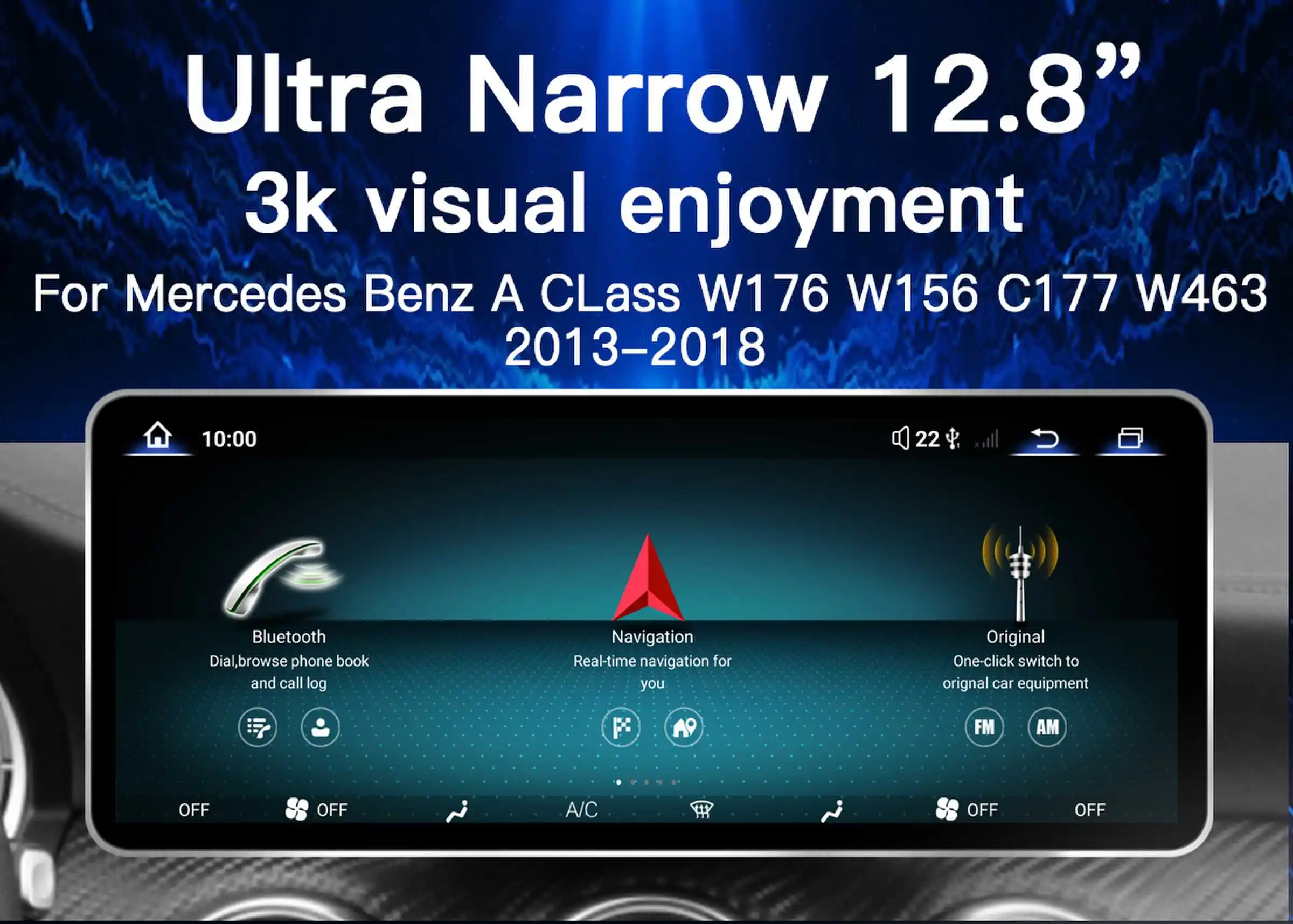 2400*900 12.8 ''لاسلكي CarPlay أندرويد 14 راديو الوسائط المتعددة لمرسيدس بنز الفئة W176 GLA CLA X156 C117 NTG 4.5 5.0 شاشة