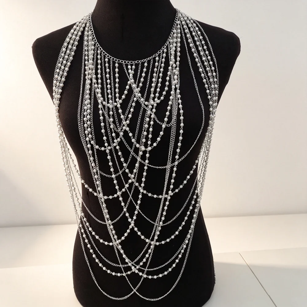 Pearl Shoulder Chain Necklace Top Accessory Wedding Holiday Apparel Ladies Popular Body Chain Bra
