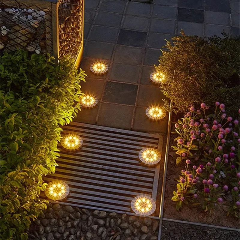 Solar Power Disk Light 8/16/20LED Waterproof Underground Lamps for Lawn Decoration Garden Terrace Courtyard Outdoor Lawn Light