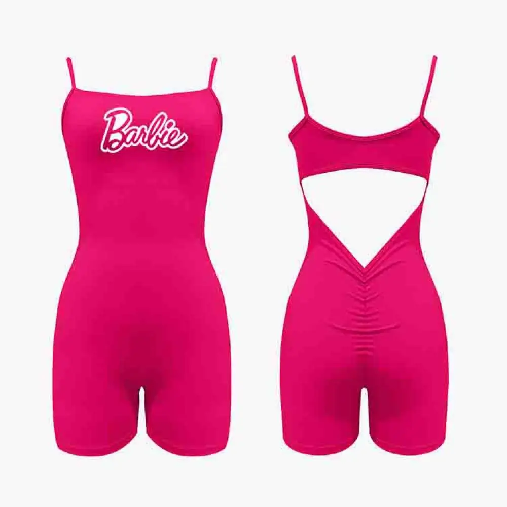 Cartoon Barbie Women's Sexy Jumpsuit Vest Shorts One-Piece Clothes Sports Bodybuilding Yoga Clothing Sleeveless Bodysuit