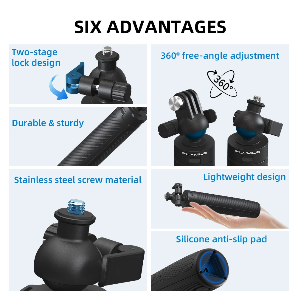 Flymile Selfie-Stick Stativ Verlängerungsstange für DJI Action 6/OSMO 360/Insta360 Ace Pro/Gopro Video-Erstellungs-Zubehör – Detail 2
