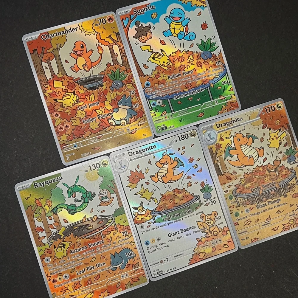 Pokemon PTCG Cards Oil Painting Style Charmander Squirtle Rayquaza Dragonite Collection Cards Pokemon Gift 5Pcs Rare Holo Cards view 2