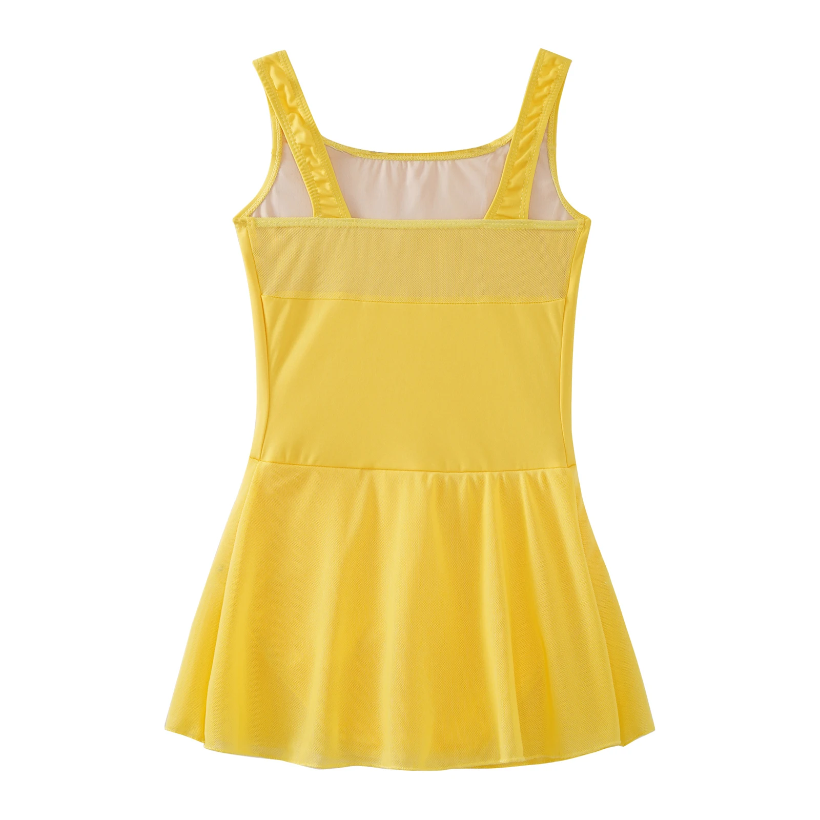 Kids Girls Wide Shoulder Straps Ballet Dance Dress Solid Color Sleeveless Leotard Dresses for Gymnastics Dancing Training