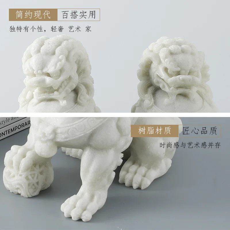 Foo Dogs Statues Pair White Marble Feng Shui Guardian Lion Statues 16Cm A pair