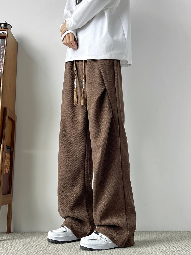 

Мужские плиссированные брюки American Sle с широкими штанинами, весенние, винтажные, свободные, прямые, повседневные, из плотного полиэстера, модные, длинные.