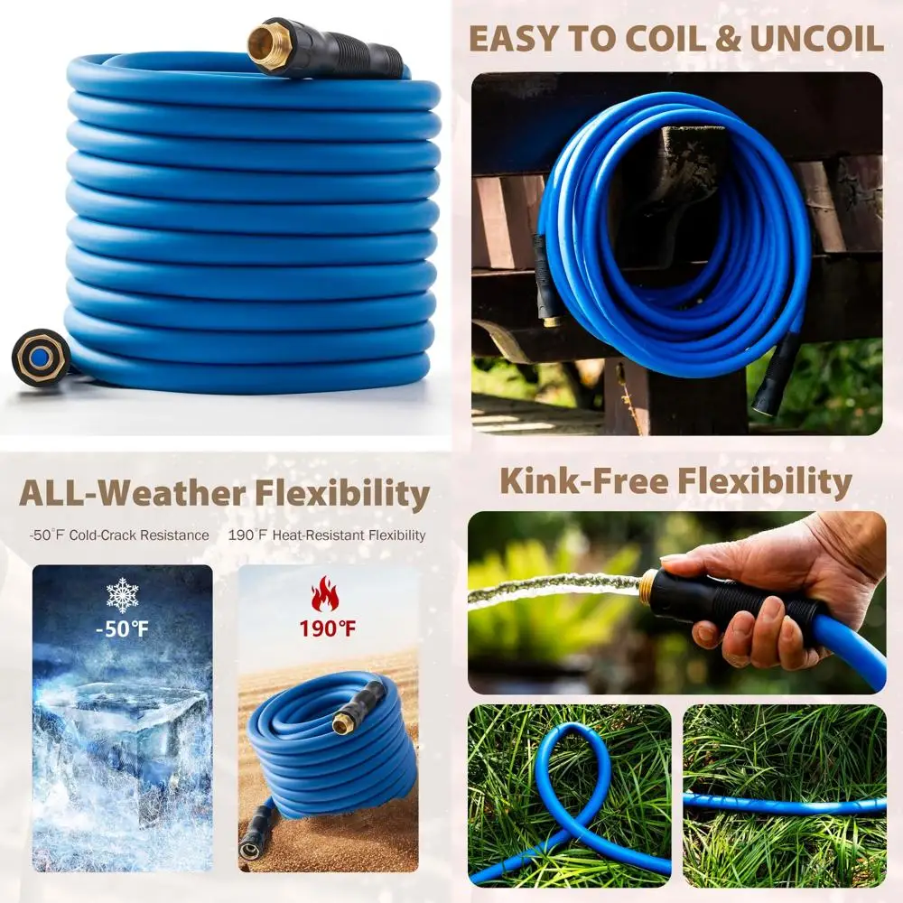 

Heavy-Duty 100ft Hot and Cold Water Hose with 600 Psi Burst Pressure, Flexible, Temperature Range -50°F to 190°F, 3/4 Inch Brass